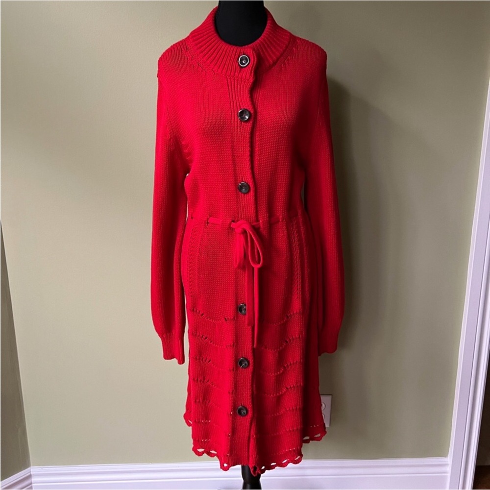 RED Valentino Rare Knit Crochet Rosso Bubble Sleeve Cardigan